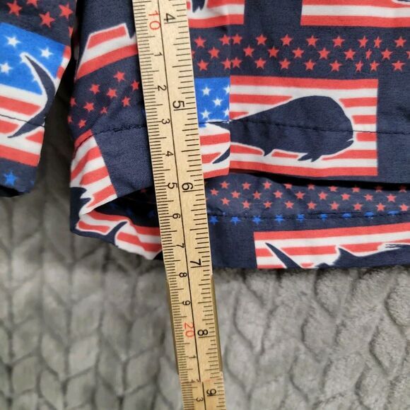 Columbia PFG Backcast II Swim Trunks Size Large Fish Blue White Red USA Flag - Picture 8 of 16